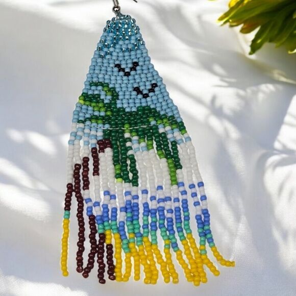 Palm Tree Beach Earrings Glass Bead Boho Dangle Island Jewelry Summer Beaded NEW - Picture 5 of 6